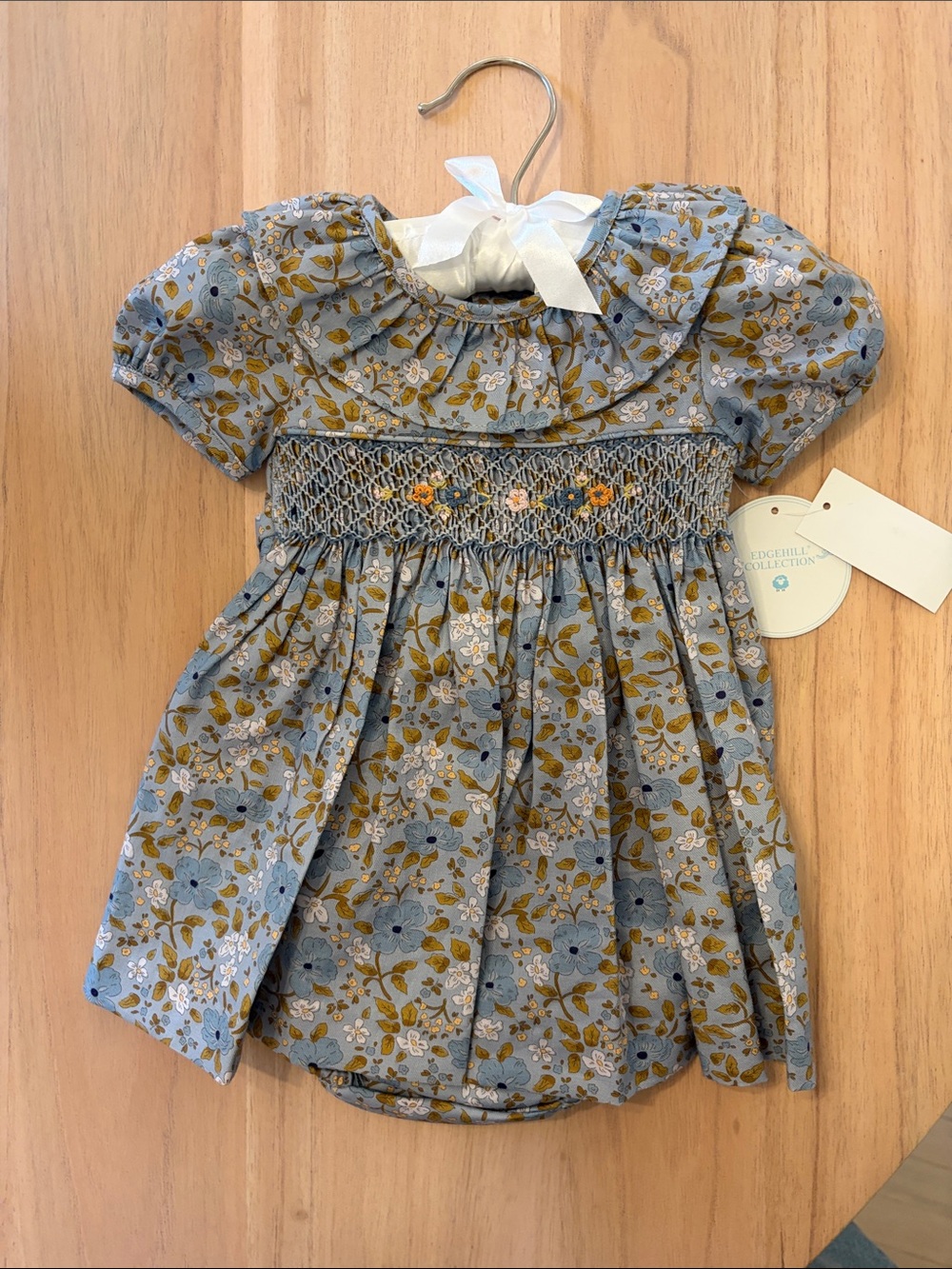 Edgehill Collection Baby Girls Blue Floral Smocked Dress